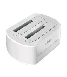 AISENS Estacion de Docking de Doble Bahia ASDS-D02W SATA 2.5 3.5 a USB 3.0 3.1 Gen1, Clone, Blanca