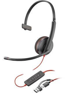 POLY Auriculares monoaurales Blackwire 3210 USB-C + Adaptador USB-C A