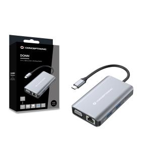 Conceptronic DONN21G base para portátil y replicador de puertos Alámbrico USB 3.2 Gen 1 (3.1 Gen 1) Type-C Gris