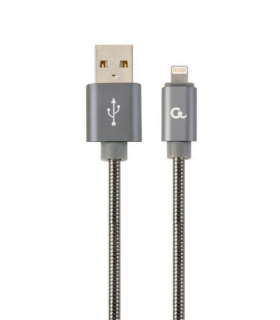 CABLE DE DATOS Y CARGA PREMIUM GEMBIRD 8 PINES METAL EN ESPIRAL, 1 M, GRIS