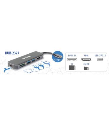 D-Link DUB-2327 base para portátil y replicador de puertos Alámbrico USB Tipo C Gris