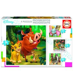 PUZZLE PROGRESIVOS DISNEY ANIMALS DUMBO+BAMBI+LION KING+JUNGLE BOOK DE 3-5 AOS EDUCA BORRAS 18104