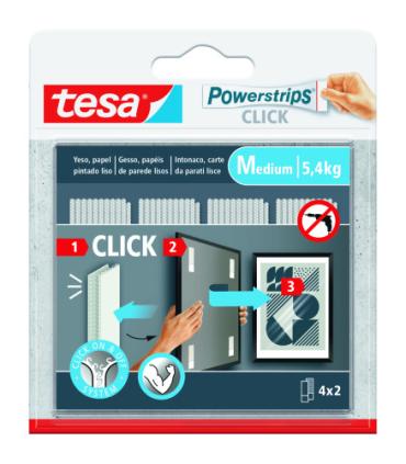 BLISTER TIRAS ADHESIVAS CUELGA OBJETOS POWERSTRIPS CLIK 5,4KG 4 PARES 80x20MM \"M\" TESA 77721-00001-00