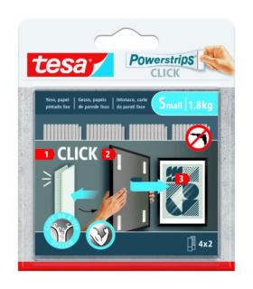 BLISTER TIRAS ADHESIVAS CUELGA OBJETOS POWERSTRIPS CLIK 1,8KG 4 PARES 60X20MM \"S\" TESA 77720-00001-00