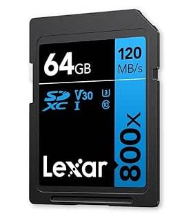 LEXAR 64GB PROFESSIONAL 800X PRO SDXC UHS-I CARDS,  UP TO 150MB/S READ, C10 V30 U3