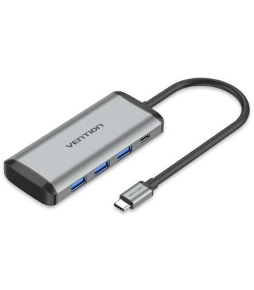 Docking USB Tipo-C Vention TGRHB/ 3xUSB/ 1xLector Tarjetas/ 1xUSB Tipo-C PD/ Gris