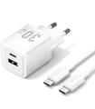 Cargador Gan De Pared Vention TZ-FEQW0-EU-01/ 1xUSB Tipo-C/ 1xUSB + Cable USB Tipo-C/ 30W