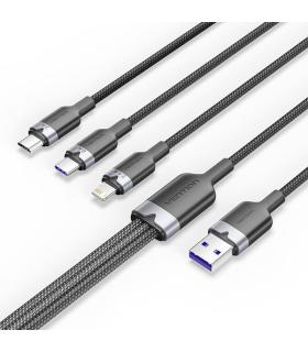 Cable USB 2.0 Lightning Vention CTPBG/ USB Macho/ USB Tipo-C Macho - MicroUSB Macho - Lightning Macho/ 1.5m/ Negro