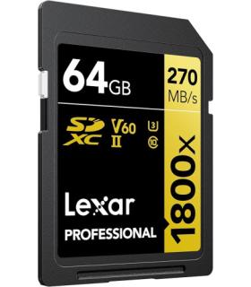 LEXAR 64GB PROFESSIONAL 1800X SDXC UHS-II CARDS,  UP TO 280MB/S READ 210MB/S WRITE C10 V60 U3