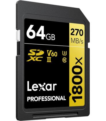 LEXAR 64GB PROFESSIONAL 1800X SDXC UHS-II CARDS,  UP TO 280MB/S READ 210MB/S WRITE C10 V60 U3