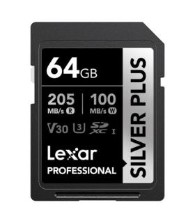 LEXAR 64GB PROFESSIONAL SILVER PLUS SDXC UHS-I CARDS,  UP TO 205MB/S READ 100MB/S WRITE C10 V30 U3