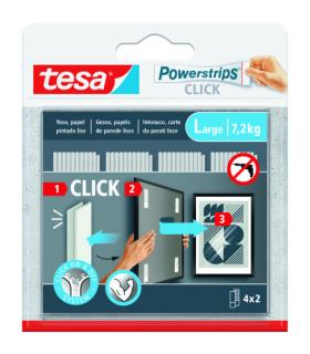 BLISTER TIRAS ADHESIVAS CUELGA OBJETOS POWERSTRIPS CLIK 7,2KG  4 PARES 85X20MM \"L\" TESA 77722-00001-00