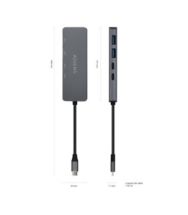 AISENS Hub USB3.2 Gen1 5G USB-C, USB-C M-2xUSB-C H-2xUSB-A H, Gris, 15cm