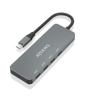 AISENS Hub USB 3.2 Gen2 10G USB-C, USB-C M-4xUSB-C H, Gris, 15cm