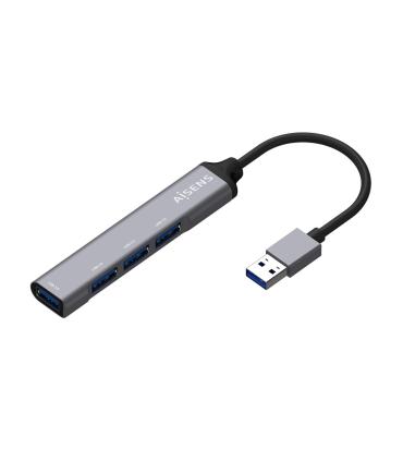 AISENS Hub USB 3.0 Aluminio, Tipo A M - 4x Tipo A H, Gris, 10cm