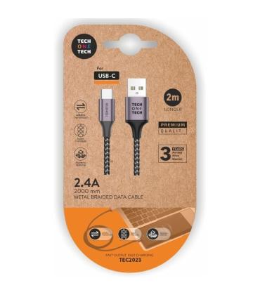 Cable USB 2.0 Tipo-C Tech One Tech TEC2023/ USB Tipo-C Macho - USB Macho/ 2m/ Gris