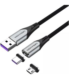 Cable USB 2.0 Vention CQNHD/ USB Macho/ MicroUSB Macho - USB Tipo-C Macho/ 50cm/ Gris