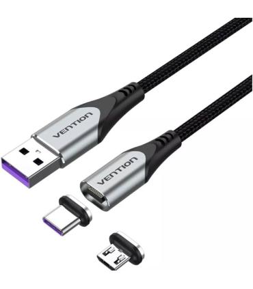 Cable USB 2.0 Vention CQNHD/ USB Macho/ MicroUSB Macho - USB Tipo-C Macho/ 50cm/ Gris