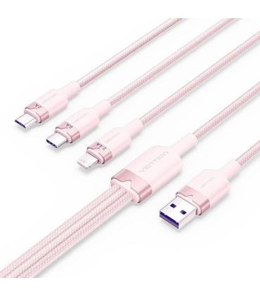 Cable USB 2.0 Lightning Vention CTRPG/ USB Macho/ USB Tipo-C Macho - MicroUSB Macho - Lightning Macho/ 1.5m/ Rosa