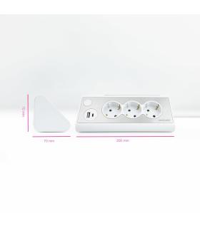 Nanocable Regleta de Sobremesa con 3 Tomas de Tierra y 2 USB´s con Luz, Blanco