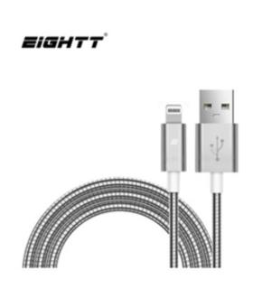 Eightt - Cable USB a Iphone  Lightning - 1.0M - Trenzado de Nylon - Color Plata