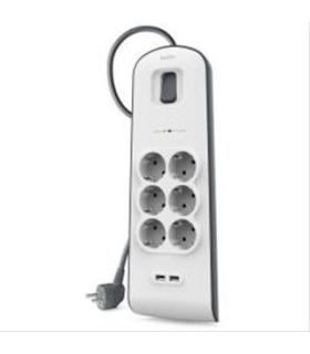 Regleta Alimentacion Belkin Bsv604vf2m De Proteccin Contra Sobretensiones 6 Tomas + 2 Puertos Usb (2,4 A) Boton De Apagado Y