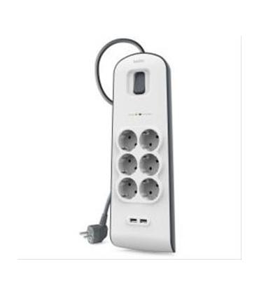 Regleta Alimentacion Belkin Bsv604vf2m De Proteccin Contra Sobretensiones 6 Tomas + 2 Puertos Usb (2,4 A) Boton De Apagado Y