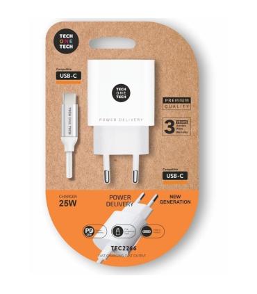 Cargador de Pared Tech One Tech TEC2266/ 1xUSB Tipo-C + Cable USB Tipo-C/ 3A/ Blanco