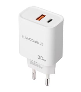 Nanocable Cargador USB-C PD + USB-A QC 30W, Blanco