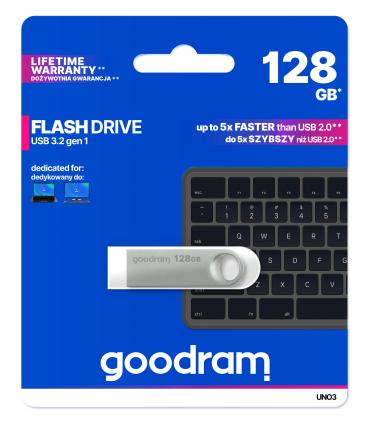 Goodram USB UNO3-1280S0R11 unidad flash USB 128 GB USB tipo A 3.2 Gen 1 (3.1 Gen 1) Plata