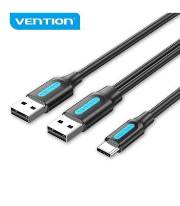 Cable USB 2.0 Vention CQKBF/ USB Tipo-C Macho - 2x USB Macho/480Mbps/ 1m/ Negro