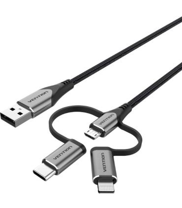 Cable USB 2.0 Tipo-C Vention CQJHG/ USB Macho/ USB Tipo-C Macho - MicroUSB Macho - Lightning Macho/ 480Mbps/ 1.5m/ Gris