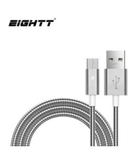 Eightt - Cable USB a MicroUSB 1.0M - Trenzado de Nylon - Color Plata