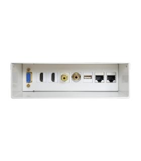 AISENS Caja de conexiones audiovisual, VGA + 2x HDMI + Jack 3.5 + RCA + USB + 2x RJ-45 CAT.6A STP, Blanco