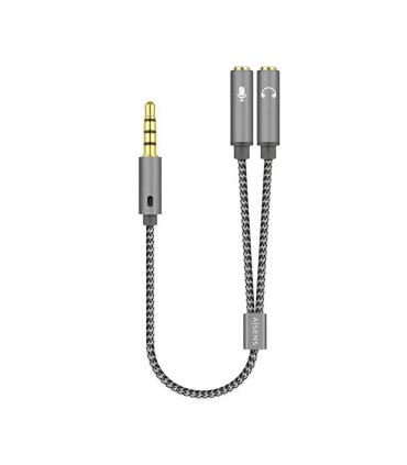 AISENS Cable Adaptador Audio Jack 3.5 4pines M-2xjack 3.5 3pines H, Gris, 25cm