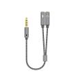 AISENS Cable Adaptador Audio Jack 3.5 4pines/M-2xjack 3.5 3pines/H, Gris, 25cm