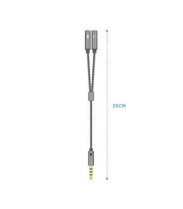 AISENS Cable Adaptador Audio Jack 3.5 4pines M-2xjack 3.5 3pines H, Gris, 25cm