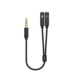 AISENS Cable Adaptador Audio Jack 3.5 4pines M-2xjack 3.5 3pines H, Negro, 25cm