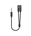 AISENS Cable Adaptador Audio Jack 3.5 4pines/M-2xjack 3.5 3pines/H, Negro, 25cm