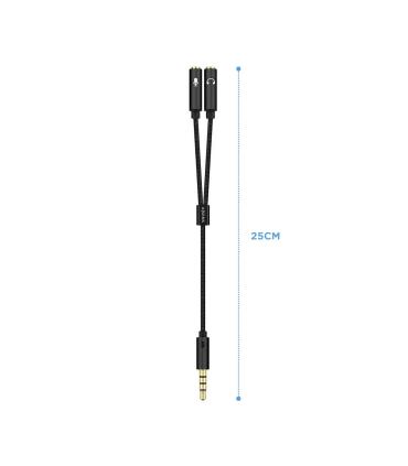 AISENS Cable Adaptador Audio Jack 3.5 4pines M-2xjack 3.5 3pines H, Negro, 25cm