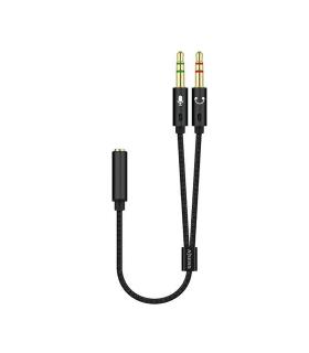 AISENS Cable Adaptador Audio Jack 3.5 4pines H-2xjack 3.5 3pines M, Negro, 25cm