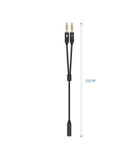 AISENS Cable Adaptador Audio Jack 3.5 4pines H-2xjack 3.5 3pines M, Negro, 25cm