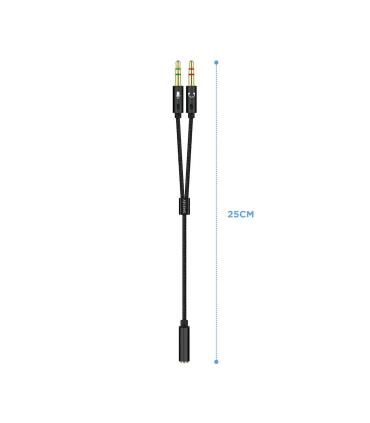 AISENS Cable Adaptador Audio Jack 3.5 4pines H-2xjack 3.5 3pines M, Negro, 25cm