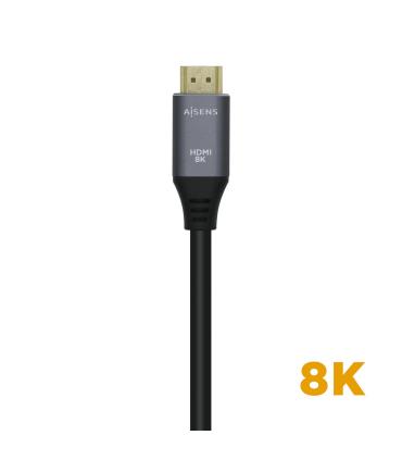 AISENS Cable HDMI V2.1 Ultra Alta Velocidad   HEC 8k@60Hz 48Gbps, A M-A M, Gris Negro, 2.0m