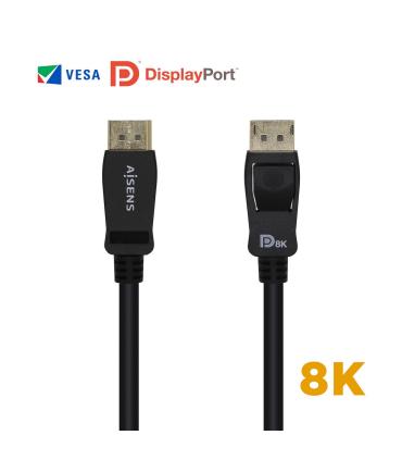 AISENS Cable Displayport Certificado V1.4 8k@60hz, DP M-DP M, Negro, 1.0m