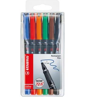 STABILO OHPen universal permanent, 6 Pack marcador permanente Punta redonda Negro, Azul, Marrón, Verde, Naranja, Rojo 6 pieza(s)