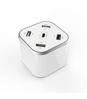 AISENS Cargador 48W 5 Puertos 3x USB-A 1x USB-C 1x USB QC3.0, Blanco