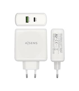 AISENS Cargador 48 W, 1x USB-C PD3.0 30 W, 1x USB-A QC3.0 18 W, Blanco