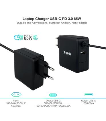 TooQ TQLC-USBC65PD adaptador e inversor de corriente Interior 65 W Negro