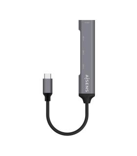 AISENS Hub USB 3.1 USB-C, Tipo C M - 4x Tipo A H, Gris, 10 cm